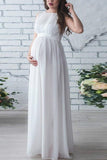 Solid Chiffon Sleeveless Maternity Maxi Dress White / S Dresses