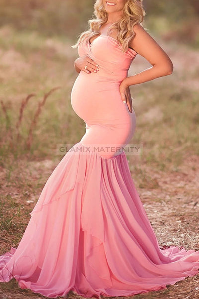 Maternity Lace Off Shoulder Ruffle Sleeves Gown Mermaid Dress For Photo Shoot Baby Shower For Photoshoot P 34753720