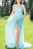 Strapless Thigh-high Slit Maternity Photoshoot Dress