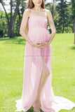 Strapless Slit Maternity Photoshoot Dress Pink / One-Size Dresses