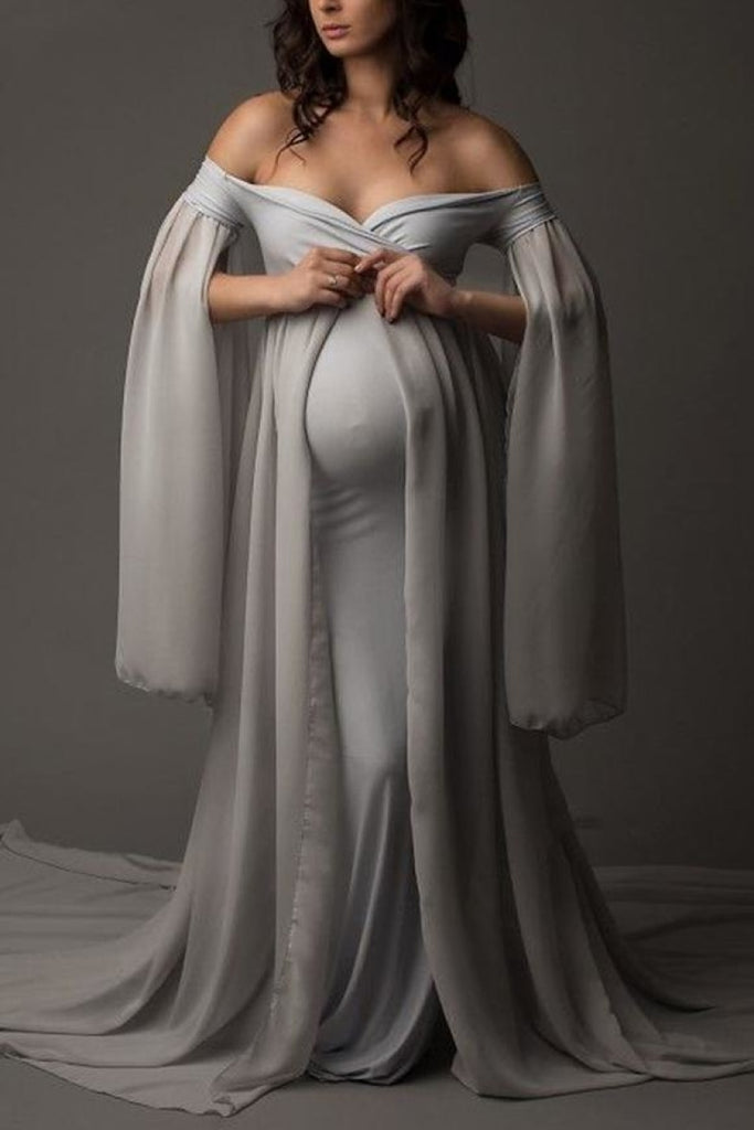 Strapless Sweatheart Chiffon Maternity Gown Gray / M Dresses