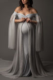 Strapless Sweatheart Off-the-shoulder Chiffon Maternity Gown
