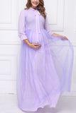Tie Neck Long Sleeve Maternity Maxi Dress For Photoshoot As In Picture / One-Size Dresses