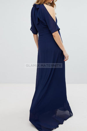 Tie Neck Off Shoulder Maternity Gown Dresses