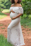 Custom White Lace Off-the-shoulder Maternity Gown - Glamix Maternity
