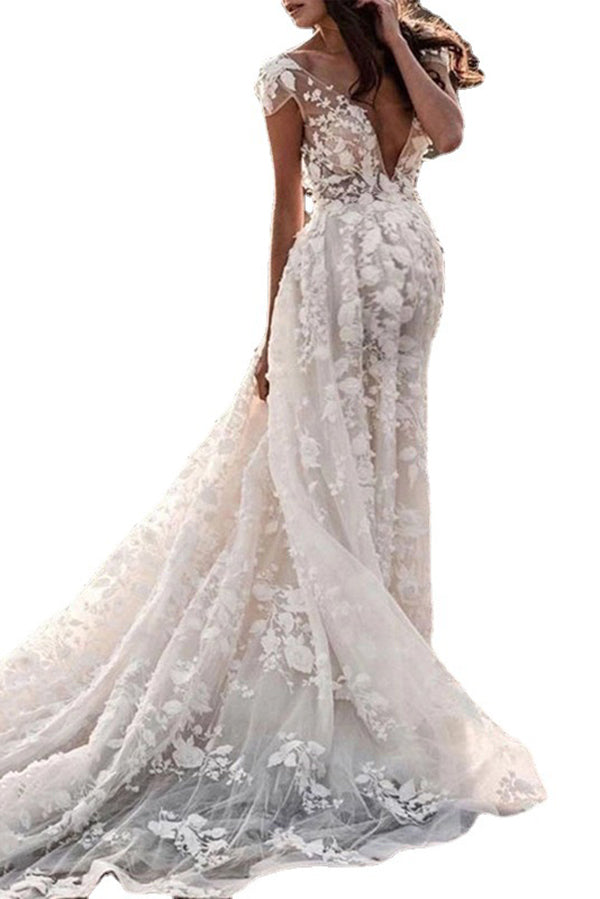 White Plus Size Plunging Lace Maternity Wedding Dress | GLAMIX Glamix Maternity White Plus Size Plunging Lace Maternity Wedding Dress | GLAMIX Glamix Maternity