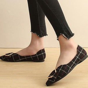 Decor Metal Plaid Flat Closed-toe Shoes